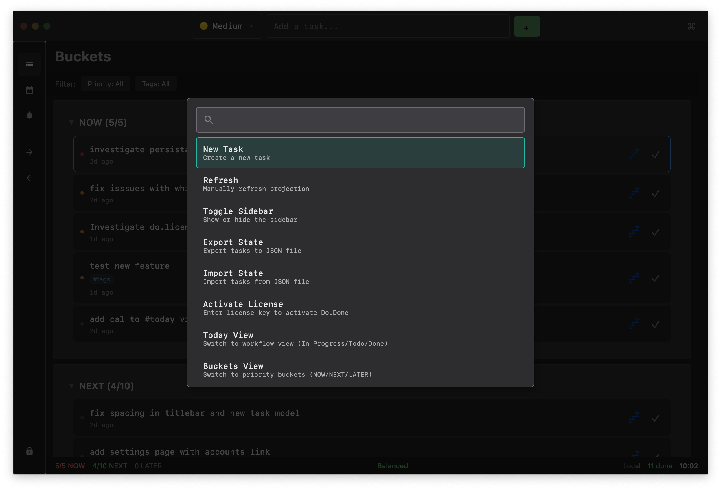Command palette - Quick access to all actions